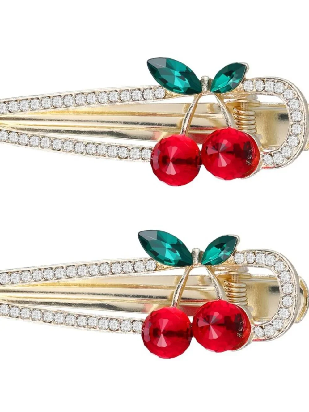 Rhinestone‎ and Cherry Hair Clips Set of 2 Hair Barrettes NEW